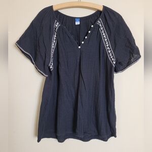 Old Navy Black Embroidered Peasant Blouse